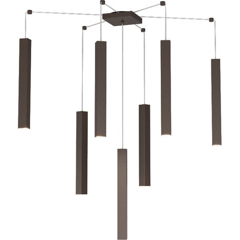 Sospensione Moderna Square Tube Metallo Marrone 7 Luci Gu10 (1/4)
