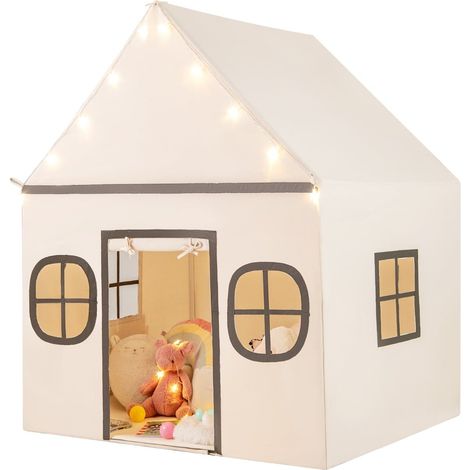 Tenda da gioco per bambini con luci a stella, beige e nero
