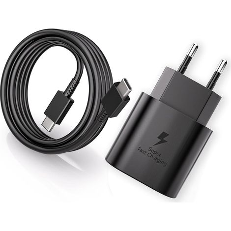 Chargeur USB C 25W Samsung Super Rapide avec Câble 2M pour Galaxy A55 A54 A53 A34 A33 A14 A13 5G S25 S24 S23 S22 S21 Ultra S21+ S20 Z Flip 6, Adaptateur Type C (1/5)