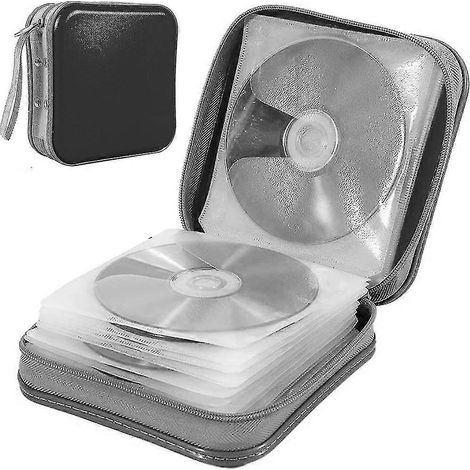 Étui CD 40 disques, étui DVD rigide en plastique, étui CD portable avec fermeture éclair, noir (1/5)