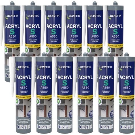 Lot de 12 cartouches mastic acrylique 310 ml ACRYL S Blanc Bostik (1/3)