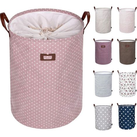 19-Inches Grand Organiser Paniers pour Vêtements Stockage, Cordon Paniers à Linge, Pliable Sac à Linge, Pliage Grande Capacité Corbeilles à Linge (Rose, L) (1/5)