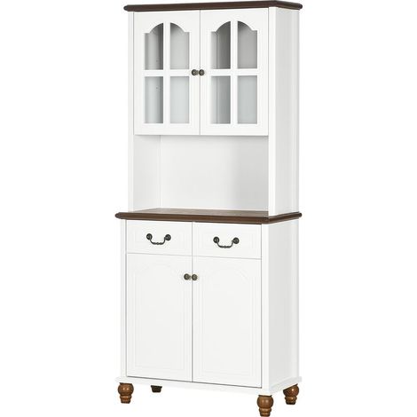 Meuble de cuisine, buffet, 2 tiroirs, 2 compartiments de rangement, design classique, blanc et marron foncé, 76 x 38 x 182 cm (1/5)