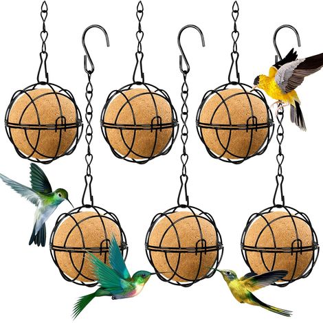 Lot de 6 mangeoires métalliques pour colibris - Mangeoire ronde à boules de graisse anti-écureuils - Idéale pour l'extérieur, le jardin et l'observation des oiseaux - Noire