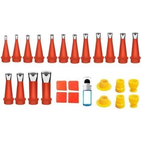 Applicateur de buse de calfeutrage en acier inoxydable avec base, ensemble d'outils de finition de mastic pour joints d'évier de cuisine et de salle de bain, comprend une spatule en silicone (1/4)
