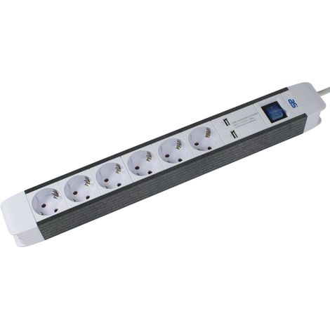 Multiprise 6 Prises Flash Blanche avec 2 Ports USB Multiprise avec câble de 1,5 m Interrupteur éclairé Contact de Protection Passage de câble Montage Mural 230 V/16 A lP20 (1/2)