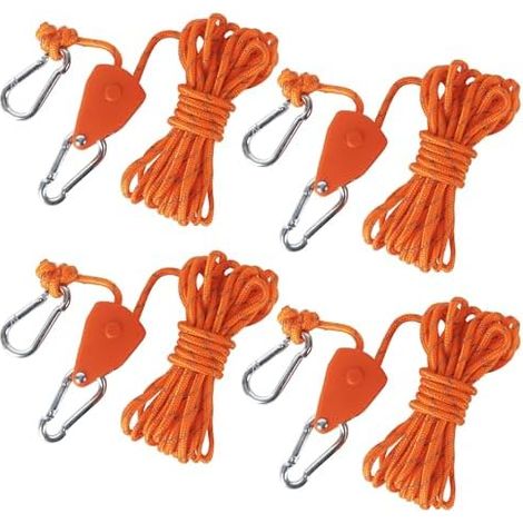 4 Pièces Cordes avec Poulie Tendeur 4m Corde de Tente Réfléchissante Corde à Cliquet Réglable 4mm pour Camping Tent Randonnée Awning Bâche Activités de Plein Air (1/5)