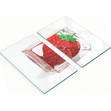 Tablas de cocina de vidrio duraderas y elegantes con estampado de fresas heladas, 2x30x52 cm.