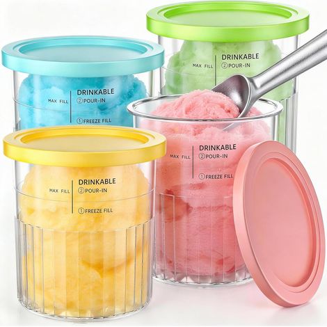 Ortviai Lot de 4 pots à glace Ninja Creami Deluxe 680 ml compatibles NC500/NC501, sans BPA, lave-vaisselle