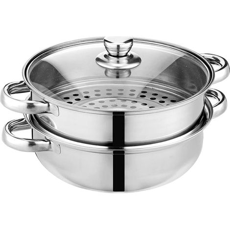 Cuiseur vapeur en acier inoxydable 28 cm - Cuiseur vapeur double couche en acier inoxydable avec couvercle, pour une cuisine saine - Ustensiles de cuisine (1/5)