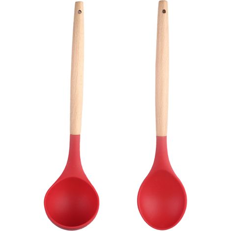 Ustensiles De Cuisine - Spatule Et Cuillère En Silicone Résistant À La Chaleur Avec Manche En Bois - Pour Poêles Antiadhésives - Lot De 2 Pièces (1/5)