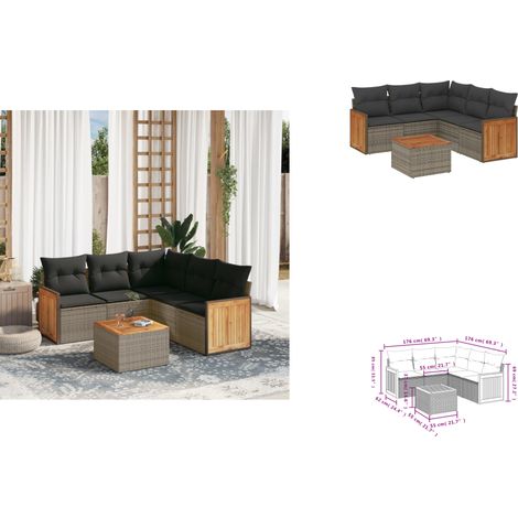 6-tlg. Garten-Sofagarnitur mit Kissen Grau Poly Rattan - Gartenmöbel - Esstisch - Lounge Set - Outdoor Möbel - Rattan Gartenmöbel (1/3)