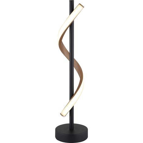 LED Tischleuchte Beistelllampe Leselampe Metall schwarz matt Holzoptik H 49,3 cm