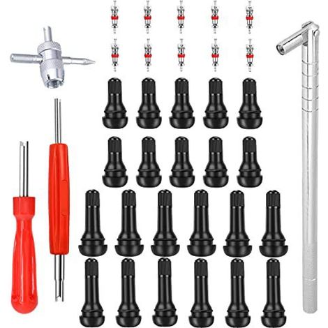 47 Pièces TR413 Demonte Valve de Pneu Outil, avec Valve Souches Puller, Noyaux de Valve en Cuivre Pur, Extracteur de Noyau de à Unique et Double, TR413 Valve Enfichable, pour Voiture, Moto (1/4)