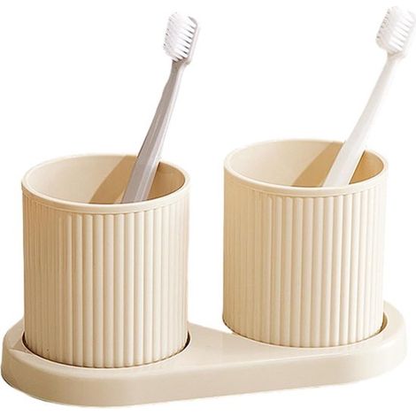Bicchiere per spazzolino, porta spazzolino, set da 2, bicchiere rinforzato con vassoio, bicchiere riutilizzabile per collutorio e spazzolino. (1/5)
