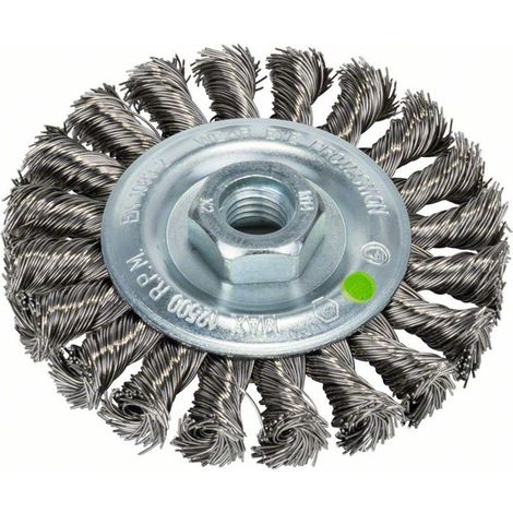 Bosch Scheibenbürste, gezopfter Draht, DIY, rostfrei, 100 mm, 0,5 mm, 12500 U/min