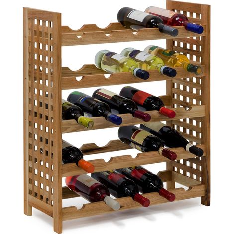 Étagère à vin casier à vin Rangement range-bouteilles horizontal pour 25 bouteilles 5 par étage en bois de noyer 5 niveaux 73 x 63 x 25 cm Naturelle (1/5)