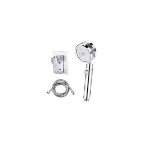 Cabezal de ducha turbo plateado con manguera de 1,5 m y soporte de pared, interruptor de un solo toque, cabezal de ducha extraíble y fácil de limpiar - Crezuo