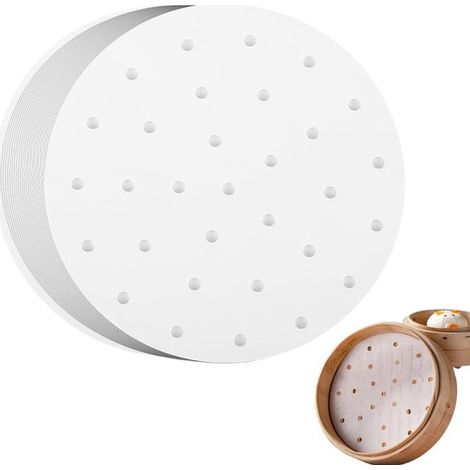 100 Dim Sum Papiere Rund, 20 cm Antihaftbeschichtung und Bambus (1/5)