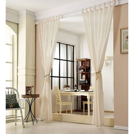 WOLTU 2er-Set Gardine Schlaufenschal transparent Leinenoptik creme 140x245 cm (1/5)