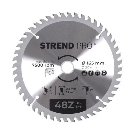 Scheibe Strend Pro TCT 165x2.2x20/16 mm 48Z, für Holz, Sägeblatt, SK-Zähne