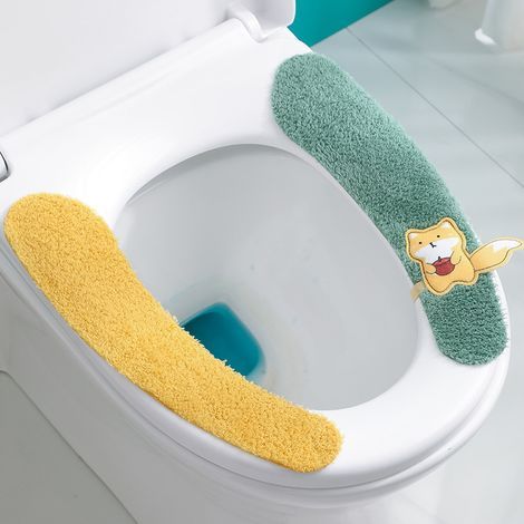 Couverture de Toilette en Tissu Universelle Housses de Siège de Toilette Autocollantes WC Housse de Siège Coussin de Salle de Bain Chaud Housse de Siège de Toilette Zippée Universelle 4 Pièce (1/5)