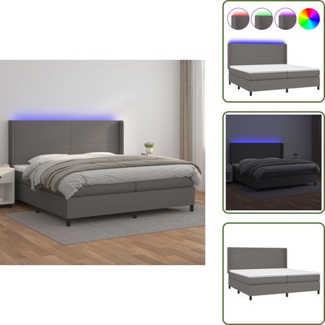 Sommier à lattes de lit matelas LED Gris 200x200 cm Similicuir - Lit Plateforme - Lit Capitonné - Lit Design - Lit Moderne - Lit Double