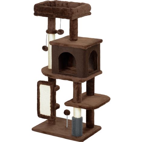 Arbre à chat à avec plateformes pliable pour salon griffer plateformes, poteau brosse, balles suspendues tapis (marron) (1/5)
