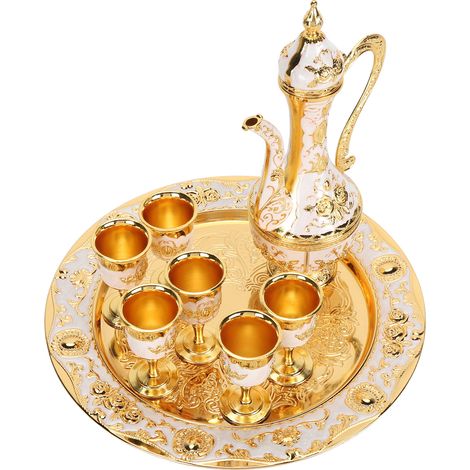 Vintage Kaffeekannen-Set, vielseitig einsetzbar, europäischer Hofstil, innovatives Teekannen- und Tassenset aus Metall für Zuhause, Hochzeit, Gold und Weiß (1/5)