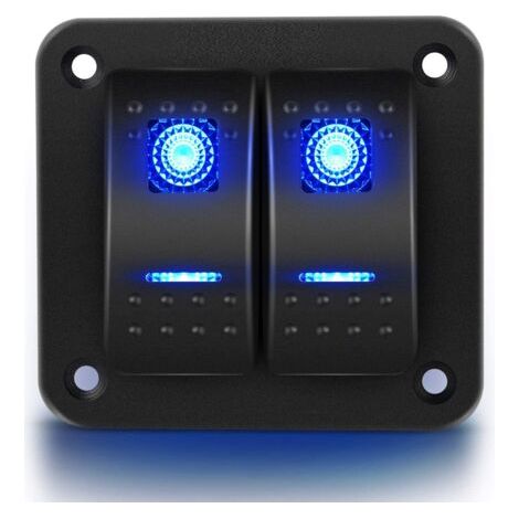 5Broches on/Off Pré-câblé Panneau en Aluminium Panneau D'interrupteur Etanche pour 12V/24V Automobile Voitures Marine Bateaux, Panneau d'interrupteur à Bascule 2Gangs LED Bleues (1/5)