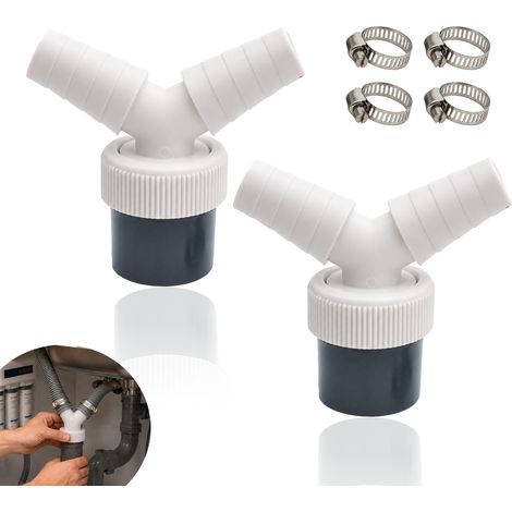 2 PCS Adaptateur Double Evacuation Machine a Laver, Raccord Tuyau en Y pour Drainage avec Colliers de Serrage, Connecteur Étanche pour Système d'Évacuation Eau, Installation Domestique et Raccordement (1/5)