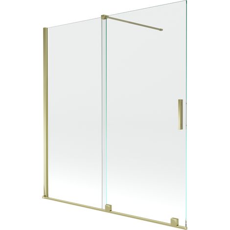Mexen Velar mampara de ducha de 2 paneles deslizante 150 x 150 cm, transparente, dorado - 896-150-000-01-50