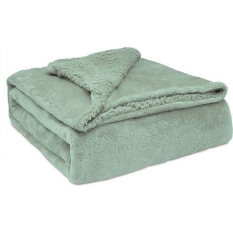 Briebe - Manta Sofá Invierno Sedalina Lisa y Borreguito Polar Sherpa 130x160 cm Calentita Gruesa Suave  Verde (1/4)