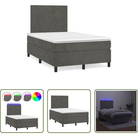 Sommier tapissier - Sommier à lattes de lit avec matelas LED gris foncé 120x190 cm (1/5)