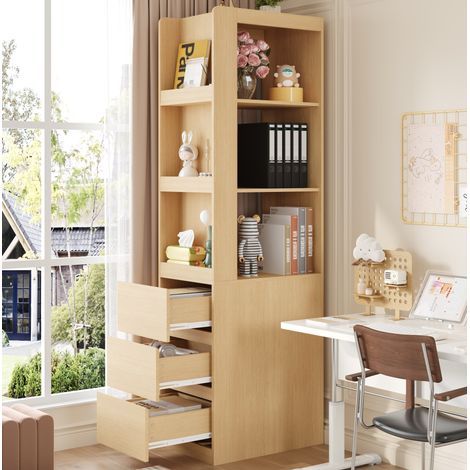 Mobile contenitore stretto 200 cm, 3 ripiani aperti, 3 cassetti, rovere DESVIAE (1/5)