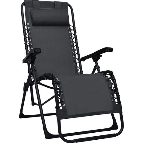 vidaXL Tumbona plegable de terraza textileno negra (1/5)