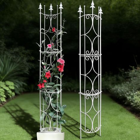 1.8M Metal Garden Trellis for Climbing Plants  182cm H x 31cm W, Indoor/Outdoor, Pack of 2 (White) (1/5)