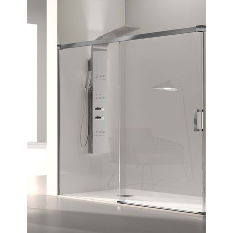 Mampara de Ducha Frontal- 1 Hoja Fija y 1 Puerta Corredera- Cristal de Seguridad de 6 mm - Modelo Glase 2 PB (172 - 176 cm) - TRANSPARENTE (1/2)