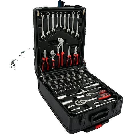 Ensemble d'outils, 899 pièces, coffre à outils roulant, vert armée (1/2)