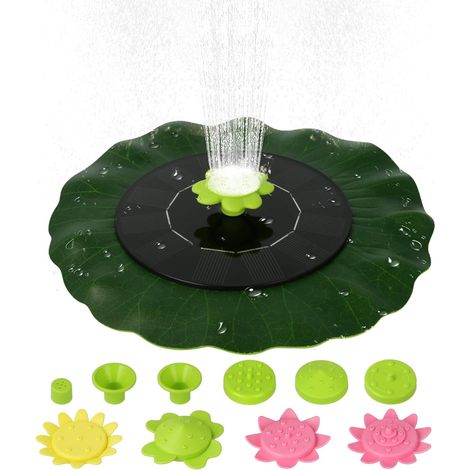 Fontaine De Bain d'oiseaux Solaire,6V 1W Fontaine Solaire en Forme De Feuille De Lotus Fontaines Flottantes avec Buses,pour Piscine Étang Jardin Patio (1/5)