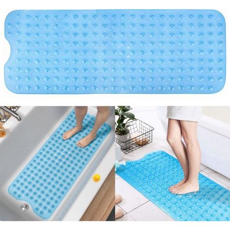 1 Badematte mit Saugnäpfen, extra lang, rutschfest, schimmelresistent, blau, 100 x 40 cm (1/4)