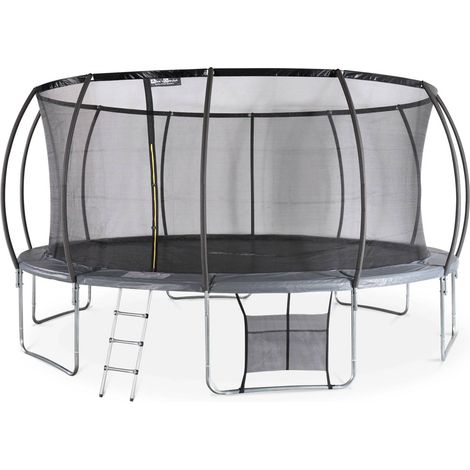 Trampoline rond Ø 490cm gris avec filet de protection intérieur - Jupiter Inner XXL - échelle. bâche. filet pour chaussures et kit d'ancrage 4.90m 490 cm (1/5)