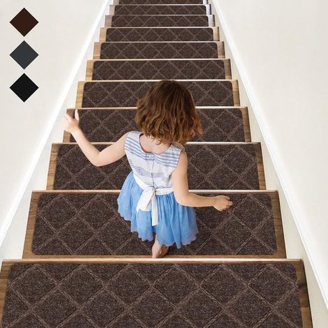 Tappetini antiscivolo per scale (set da 15) 76 x 20,3 cm Tappetini per scale con retro adesivo riutilizzabile Gradini lavabili Antiscivolo per I (1/5)