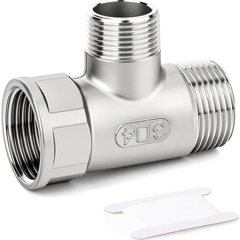 Raccords de tuyaux en T réducteurs, 1/2" BSP mâle x 3/8" BSP mâle x 1/2" BSP femelle adaptateur 3 voies en forme de T en acier inoxydable 304 pour carburant/air/liquide/gaz (1/5)