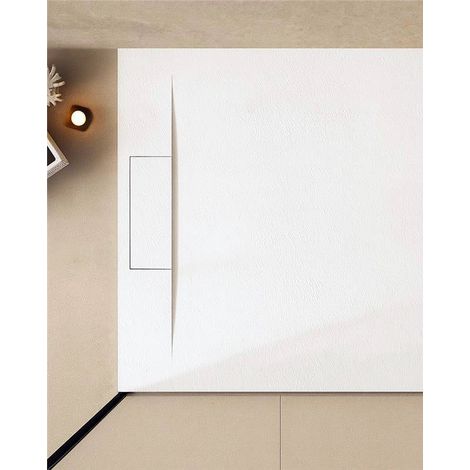 Exagonshop Piatto doccia 140x80 effetto pietra ardesia bianco in