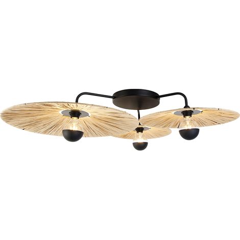 Qazqa – Plafonnier rustique noir 3 lumières Ø 110 cm – Acier naturel – E27 3 x 40W – Luminosité variable – Éclairage intérieur salon/chambre