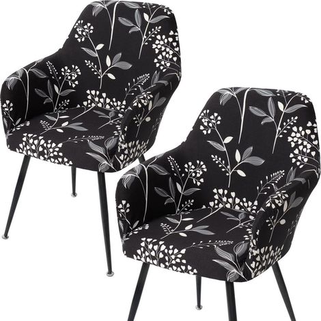 Housses de chaise extensibles avec accoudoirs, lot de 2, noir, motif floral (1/5)