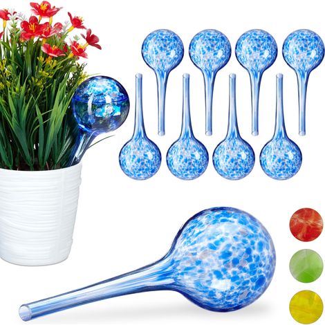 Set de diez globos de riego, Sistema de riego para plantas, Vacaciones, Ø 6cm, Azul, Vidrio