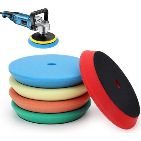 Lot de 5 éponges de polissage orbitales de 15,2 cm avec crochet et boucle, tampon de polissage en mousse 5 grains de grossier à fin, pour polisseuse rotative DA de 15,2 cm, polissage et cirage (1/5)