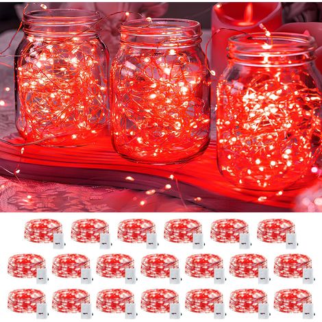 Guirnalda de luces LED rojas (20 tiras), 20 LED impermeables, 2 metros de largo, perfectas para decorar tarros de cristal o fiestas navideñas. (1/5)